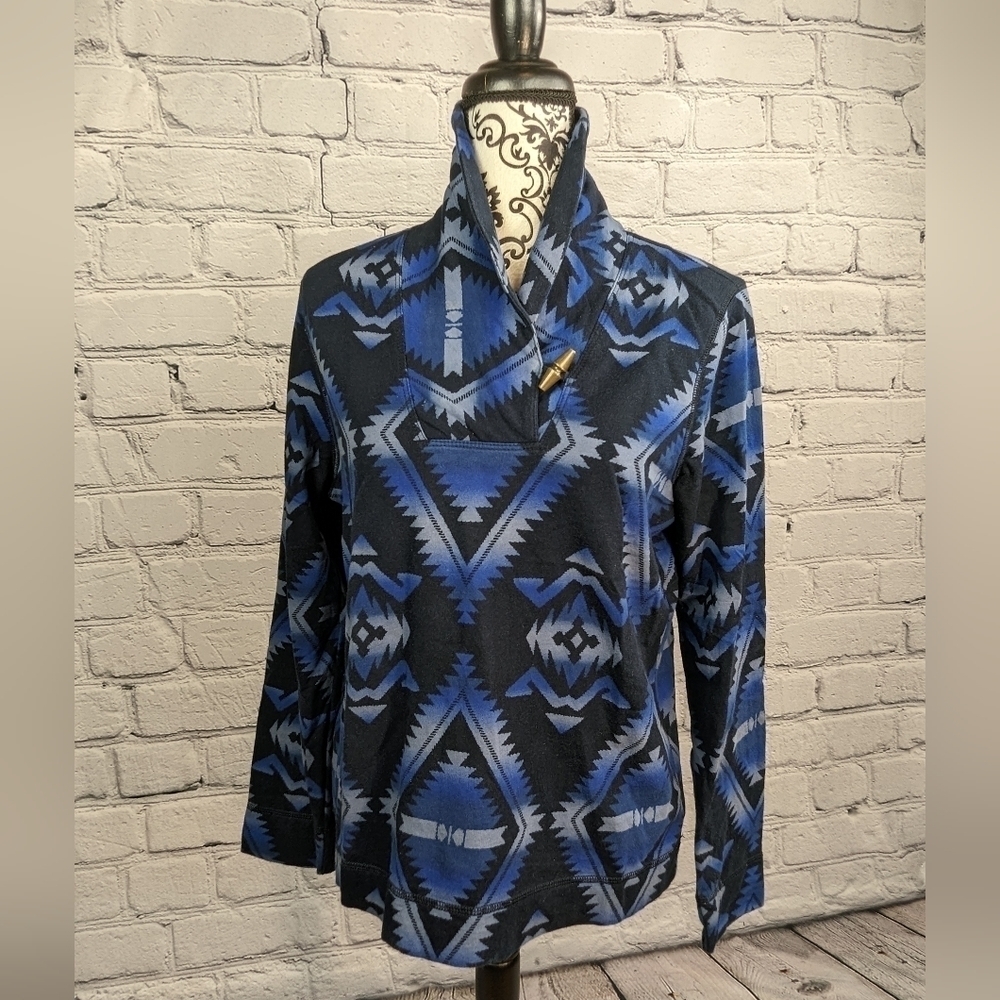 Chaps Womens Long Sleeve Stretch Popover Sweat Shirt geometric print Sz Xl b18